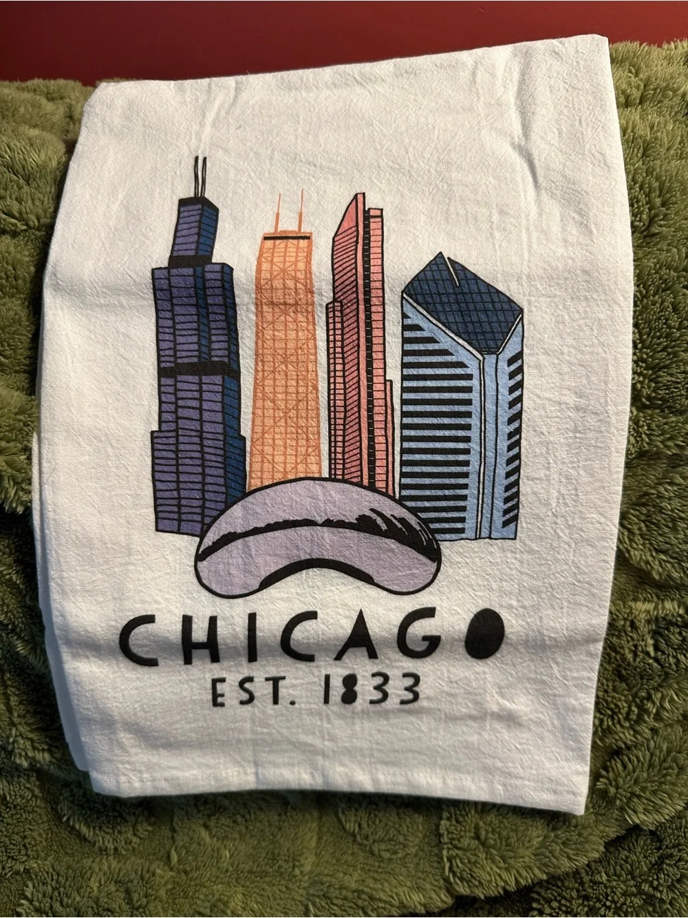 Chicago Skyline Cotton Kitchen Towel - White with Multi-Color Print